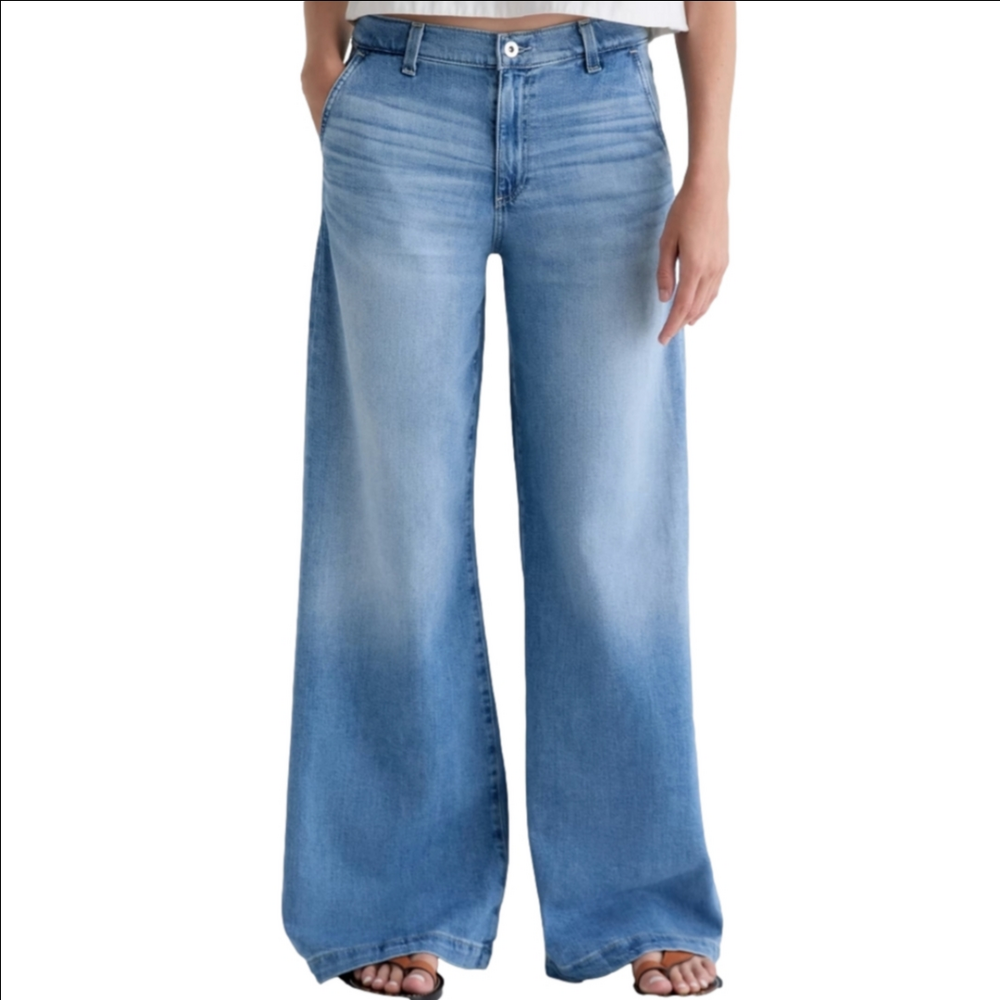 AG Goldshmeid Stella Jean Low Slung Palazzo Wide Leg Super Soft Medium Wash 27 - Picture 2 of 16